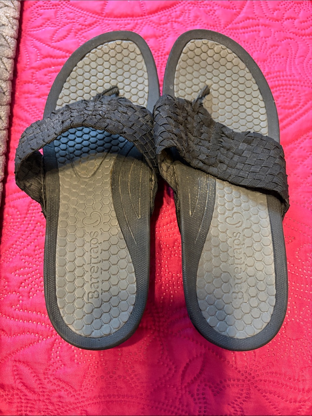 BareTraps Black Woven Toe-Post Sandals